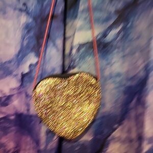 J. Crew Gold Glitter Heart Mini Bag